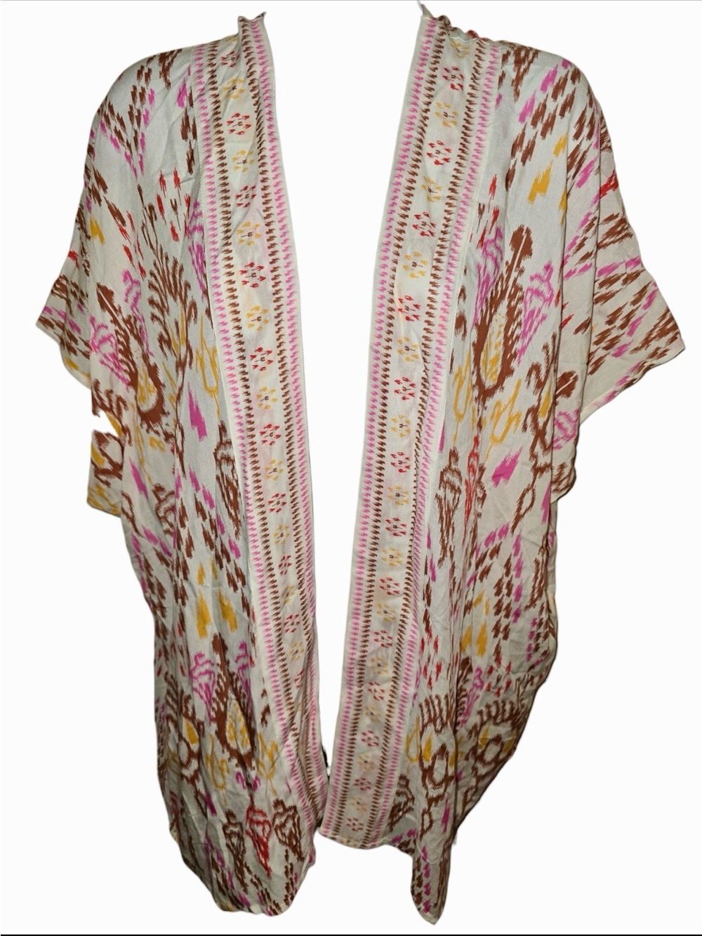 LOFT Cream Kimono Cardigan with Pink, Red & Mustard Southwest Look M/L